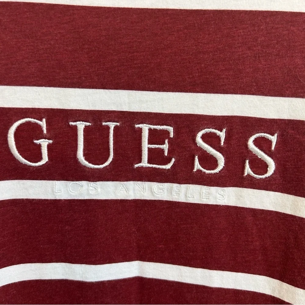 GUESS Doheny Stripe Crew T Shirt Size Large Tibetan Red Logo Tee Men’s - Picture 2 of 6